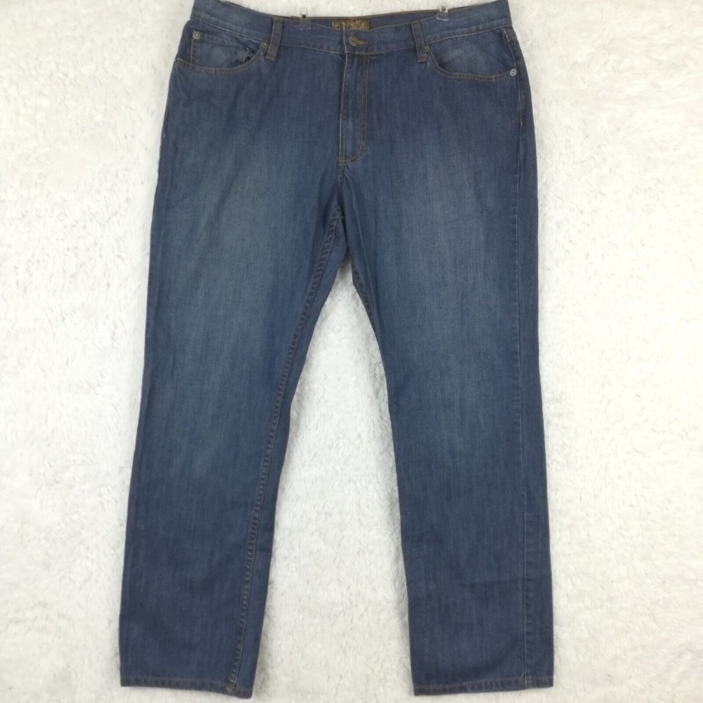 Blue Pronto Uomo Mens Jeans Straight Leg Blue Denim Medium Wash‎ Cotton 40x32